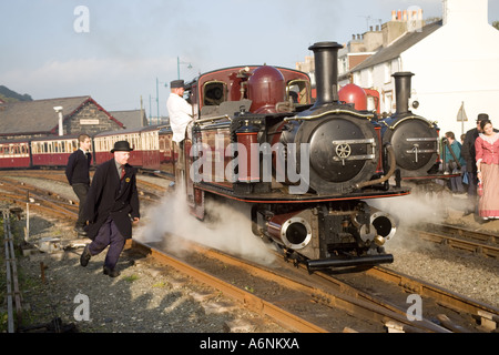 La derivazione di motore a vapore sul Ffestiniog railway a Porthmadog,Wales, Regno Unito Foto Stock