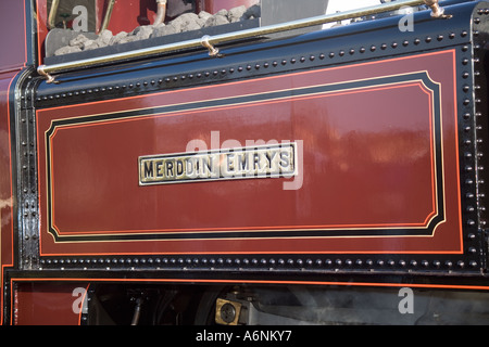 Dettaglio del Merddin Emrys motore a vapore sul Ffestiniog railway,north Wales, Regno Unito Foto Stock