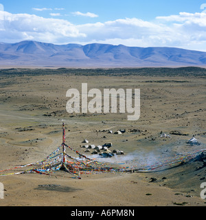 Il sollevamento del palo festival Darchen vicino Monte Kailash Tibet occidentale Asia Foto Stock