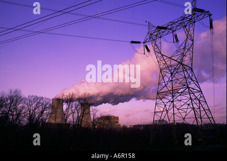 Vista delle torri di raffreddamento della centrale nucleare di Limerick stazione di generazione a Limerick Township Montgomery County Pennsylvania Foto Stock