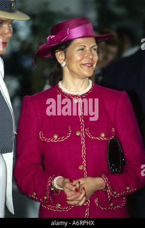 Silvia, * 23.12.1943, Regina di Svezia dal 19.6.1976, durante la fase di apertura di Franz Josef Strauß, Aeroporto di Monaco di Baviera, 11.5.1992, ritratto Foto Stock