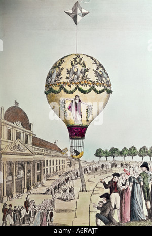 Trasporti/trasporti, aviazione, mongolfiera, salita di Madame Sophie Blanchard, Parigi, 10.1.1810, Foto Stock