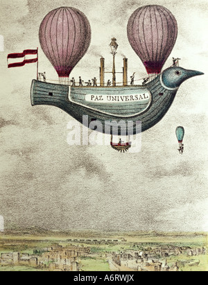 Trasporti/trasporti, aviazione, aeronavi, progettazione di un aeronave a forma di colomba, Spagna, circa 1880, Foto Stock