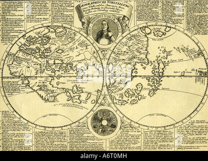 Cartoraphy, mappe del mondo, mappa dopo globo di Martin Behaim, 1492, Foto Stock