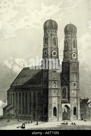 Geografia / viaggio, Germania, Monaco di Baviera, chiese, chiesa della nostra Signora cattedrale, litografia, dopo incisione in acciaio, da Jobst Riegel, Berlino, 1912, Foto Stock