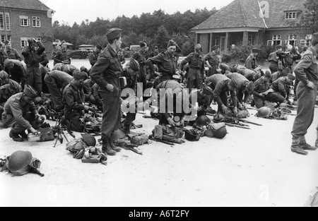 Eventi, dopoguerra, occupazione, zona di occupazione britannica, arrivo di soldati danesi a Jacker Baracks, 25.6.1947, Foto Stock