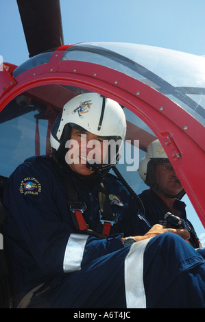 Trinciapaglia e pilota di elicottero Aeroporto di Maroochydore Queensland Australia Foto Stock