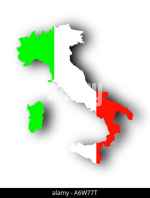 Bandiera dell'Italia sovrapposti su una mappa con ombreggiatura illustrazione Foto Stock