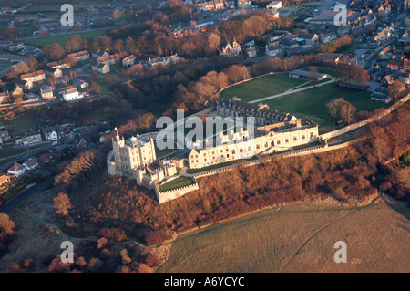 Fotografia aerea di Bolsover Castle e motivi in Bolsover, vicino a Chesterfield, Derbyshire Regno Unito. Foto Stock