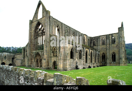 Tintern Abbey è stata fondata da Walter de Clare, signore di Chepstow, in data 9 maggio 1131. Situato sul fiume Wye in Monmouthshire Foto Stock