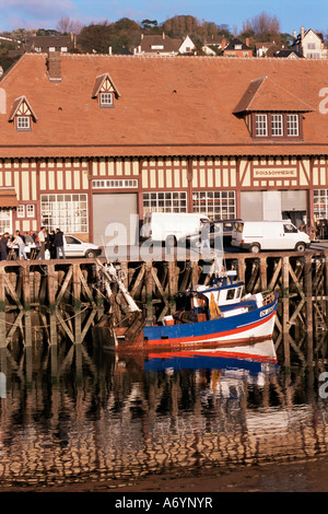 Waterfront e il mercato del pesce a Trouville Basse Normandie Normandia Francia Europa Foto Stock