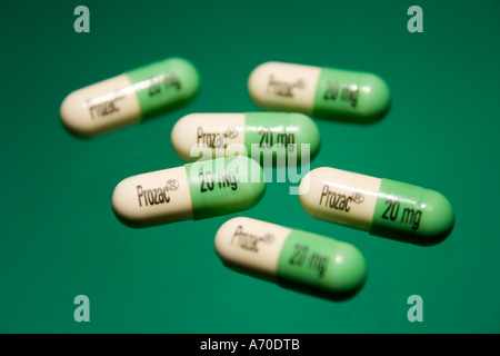 Close up di Prozac capsule Foto Stock