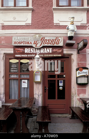 Europa, Repubblica Ceca, Boemia del Sud, Cesky Krumlov città interna, Cafe vista: Hospudka u Josefa Foto Stock