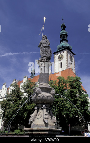 Repubblica ceca, Tabor prima della Boemia, Idea Chiesa della Trasfigurazione e Hussite Jan Zizka statua Foto Stock