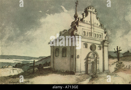 La Chiesa BOHDAN IN SUBOTIV. Colore dell'acqua su carta. 1845 Foto Stock