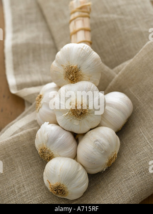 Stringa di aglio sul lino naturale - fascia alta Hasselblad 61mb di immagine digitale Foto Stock