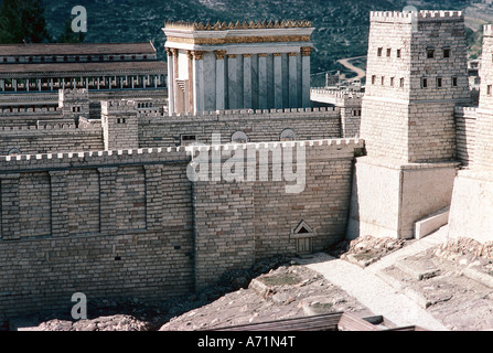 Geografia / viaggio, Israele, Gerusalemme, miniatura della città al tempo di Gesù Cristo, inizio del 1st secolo, palazzo di Erode, Hotel Holy Land Inn, casa del Signore, regno Giudea, antichità, edifici sotto la specie erode il grande (regnò 37 - 4 AC), da 4 ad sotto amministrazione romana, distrutto 70 DC, storico, storico, antico, architettura, muro di città, palestina, primo, mondo antico, Foto Stock