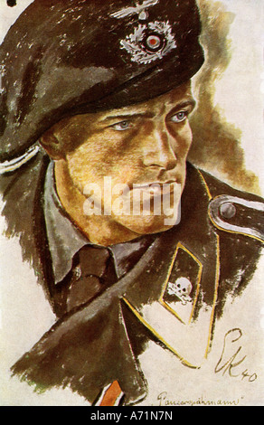 Nazionalsocialismo, belle arti, pittura, Ernst Kretschmann: 'Panzerspähmann', 1941, cartolina, NCO, corporale di ricognizione corazzata, soldato tedesco, Wehrmacht, esercito, uniforme, bereta, Seconda guerra mondiale, seconda guerra mondiale, propaganda, Germania nazista, Terzo Reich, militare, 20th secolo, , Foto Stock