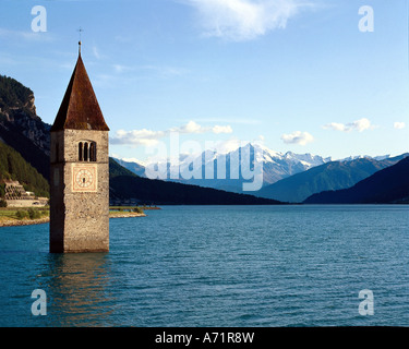 Geografia / viaggi, Italia, Alto Adige, Graun, edificio, architettura, la vecchia chiesa di torre di Graun nel lago Reschensee, Vinschg Foto Stock