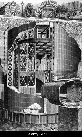 Geografia / viaggio, Francia, Parigi, trasporto / trasporto, metropolitana ferroviaria, sezione attraverso la stazione della città-linea, incisione, 1905, Foto Stock