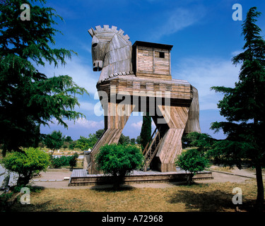 Cavallo di Troia dalla mitologia antica in Troy Turchia Foto Stock