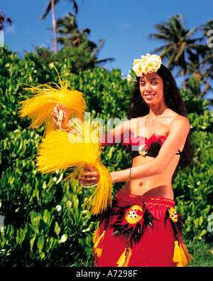 Ragazza polinesiana ballerino in Honolulu Oahu Hawaii Foto Stock