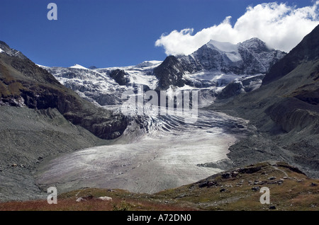 Ritirandosi Moiry ghiacciaio delle Alpi svizzere Foto Stock