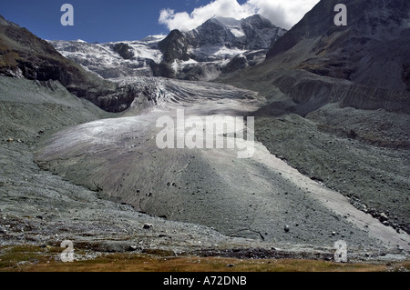 Ritirandosi Moiry ghiacciaio delle Alpi svizzere Foto Stock