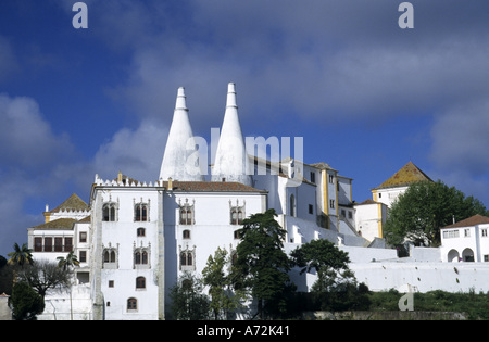 L'Europa, Portogallo, Sintra. Il palazzo nazionale (XIV sec.) con camini conica. Foto Stock