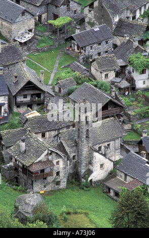 L'Europa, la Svizzera, la regione del Ticino, villaggio di Foroglio, Val Bavona. Foto Stock