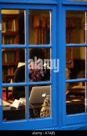Scrittore lavorando al suo pezzo nella libreria di sera, Oxfordshire, Regno Unito Foto Stock