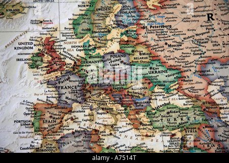Una vista ravvicinata di Europa e Medio Oriente da una qualità elevata e dettagliata mappa del mondo. Foto Stock