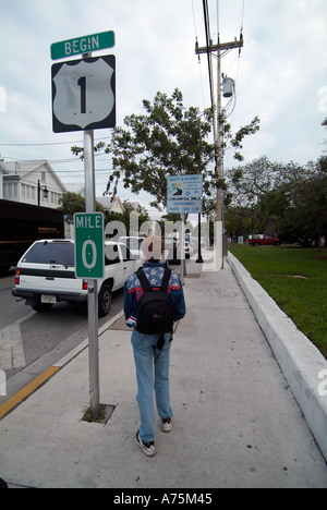 Key West Florida iniziare dell'autostrada US1 miglio post Foto Stock