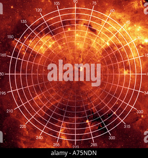 Una circolare round griglia planet net posizionato sopra una stelle scape che mostra la via lattea e centinaia di stelle Foto Stock