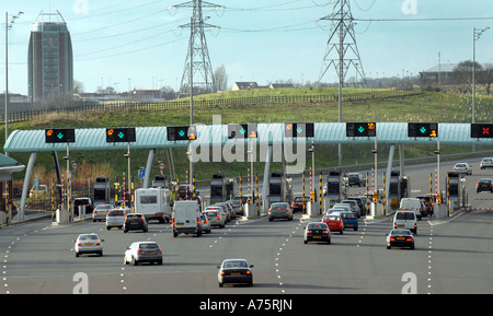 La M6 Toll Road stand presso il Great WYRLEY VICINO A CANNOCK, STAFFORDSHIRE,Inghilterra.UK. Foto Stock