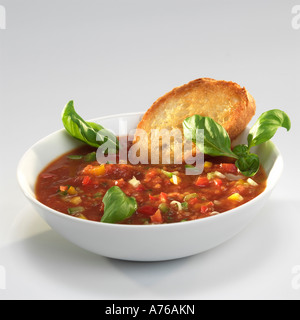 Gazpacho, Spagnolo freddo zuppa di pomodoro nel recipiente Foto Stock