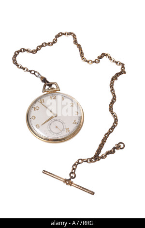 Antico orologio da tasca ritagliata su sfondo bianco Foto Stock