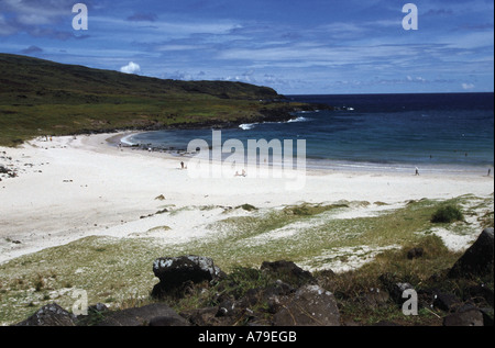 Spiaggia di Anakena Isola di Pasqua Rapa Nui Cile Foto Stock
