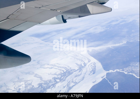 La tundra ghiacciata in Siberia orientale, Russia dall'aria Foto Stock