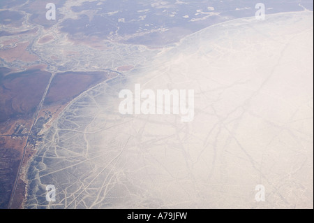 La tundra ghiacciata in Siberia orientale, Russia dall'aria Foto Stock