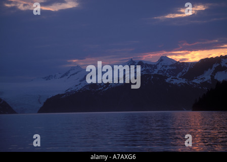 Holgate ghiacciaio Aialik Bay Kenai Mountains Harding Icefield sunrise il parco nazionale di Kenai Fjords Alaska Foto Stock