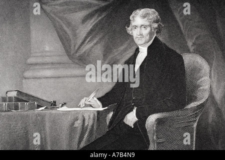 Thomas Jefferson, 1743 -1826. Statista americano, diplomatico, avvocato, architetto, filosofo, Padre fondatore e terzo presidente dell'America. Foto Stock