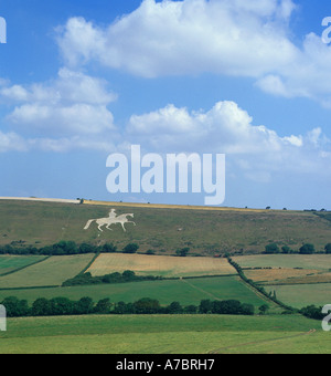 Osmington Cavallo bianco la figura del re George III a cavallo tagliato in Chalk Hill 3 miglia ad est di Weymouth Dorset Foto Stock