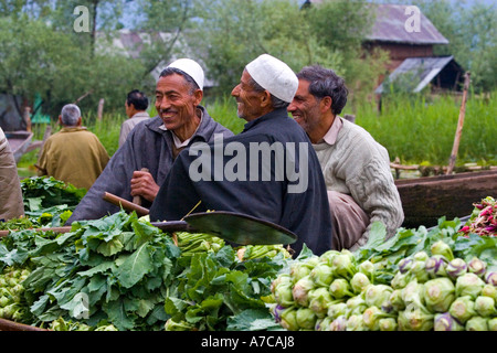 L'affascinante sunrise quotidiano mercato ortofrutticolo sul lago Daal Srinagar Jammu Kashmir Himalaya indiano Foto Stock