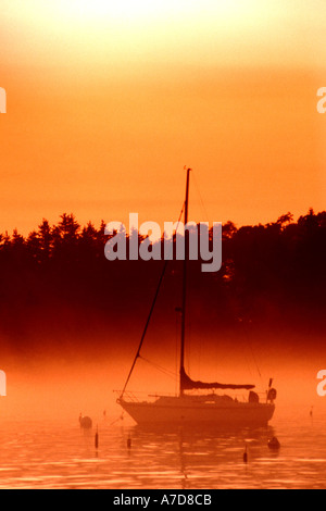 Barca a vela al tramonto Foto Stock