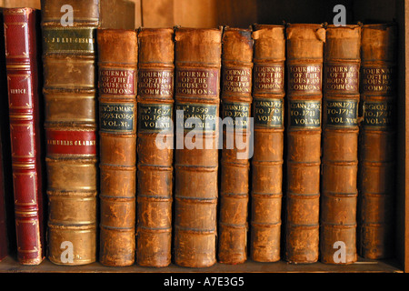 Vecchi libri su uno scaffale Foto Stock