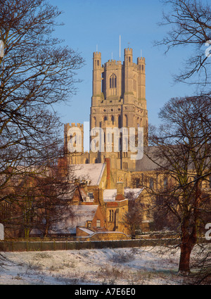 Cattedrale di Ely da sud in inverno Ely Cambridgeshire East Anglia England Regno Unito Foto Stock