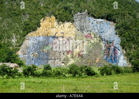 Mural de la Prehistoria affresco Vinales Valley, Cuba. Foto Stock