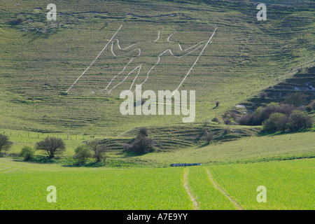 L'uomo lungo di Wilmington sulla South Downs vicino a Eastbourne East Sussex England Foto Stock