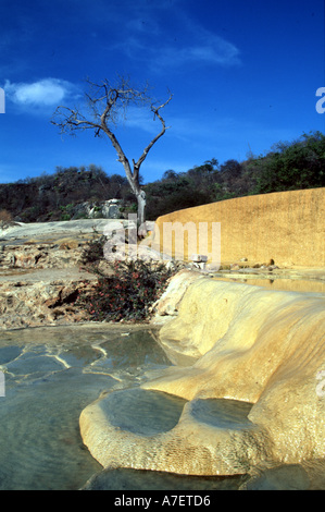 America del nord, Messico Oaxaca, Hirve el Agua--l'acqua bolle sono pietrificato di minerali che formano piscine. Foto Stock